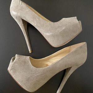 ZARA Nude/Beige Suede Platform Peep Toe Heels